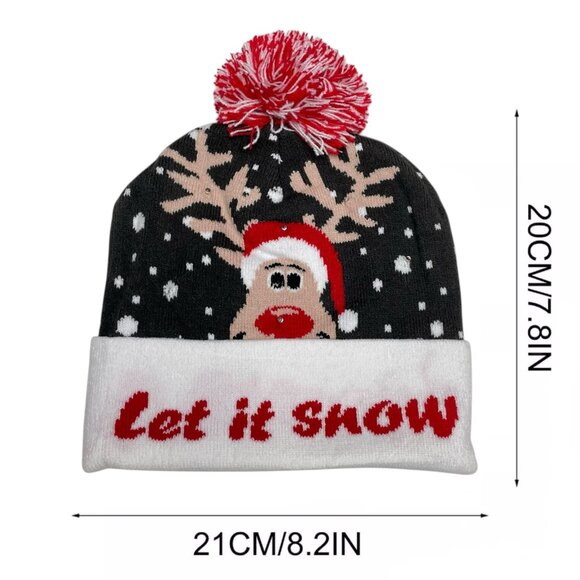 LED Christmas Beanie Knit Hat Light Up Tree Christmas Snowman Knitted Cap - Picture 4 of 4